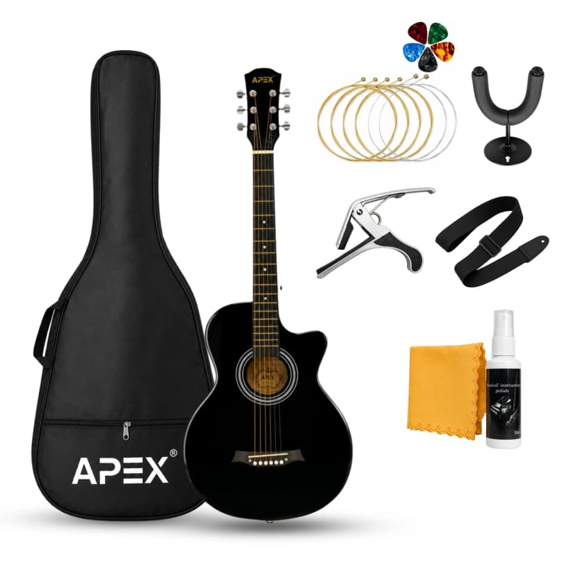 Apex AP38 Acoustic Guitar with Combo Pick, Belt, Bag, Capo, String Set, Wall Stand