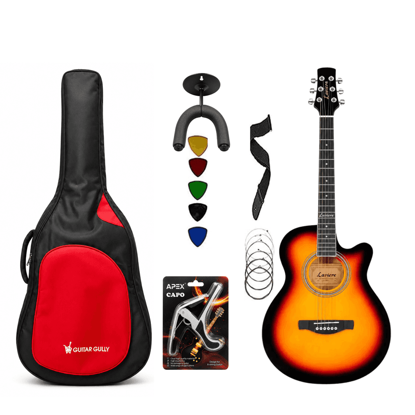 Laviere C400 C 39 Inch Acoustic Guitar With Strap, Pading Bag, Picks , Capo, Metal Wall Stand & String Set / Bundle
