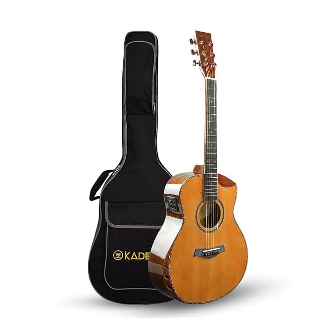 Kadence SHM100PRO Slowhand 38" Electro Acoustic Guitar | Dreadnought Demi Cutaway | Professional Solidwood |Built-in Pickup + 2 Band EQ | Comes with Bag | Includes Learning Course | Brown