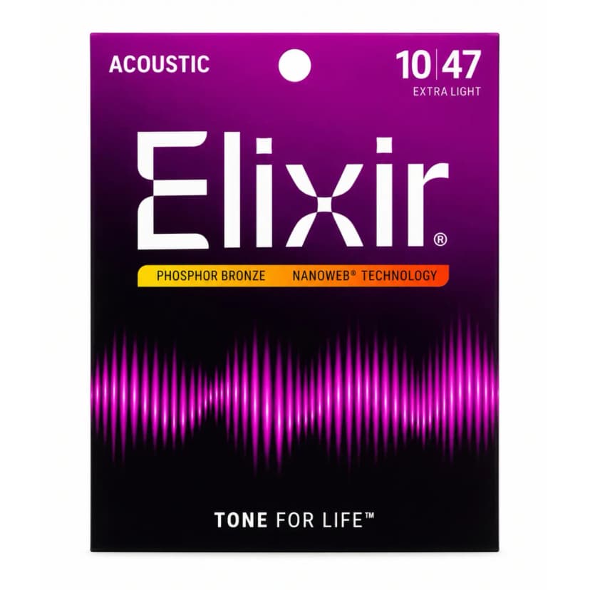 Elixir Acoustic Guitar Strings 10-47 Extra Light Nanoweb Phosphor Bronze