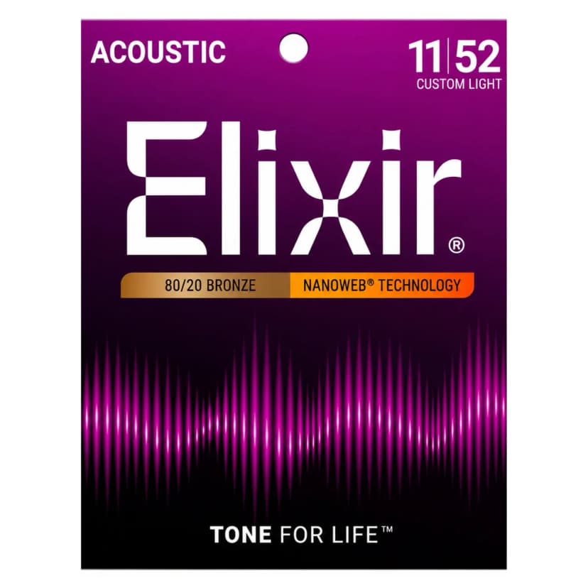 Elixir Acoustic Guitar Strings 11-52 Custom Light 80/20 Bronze Nanoweb
