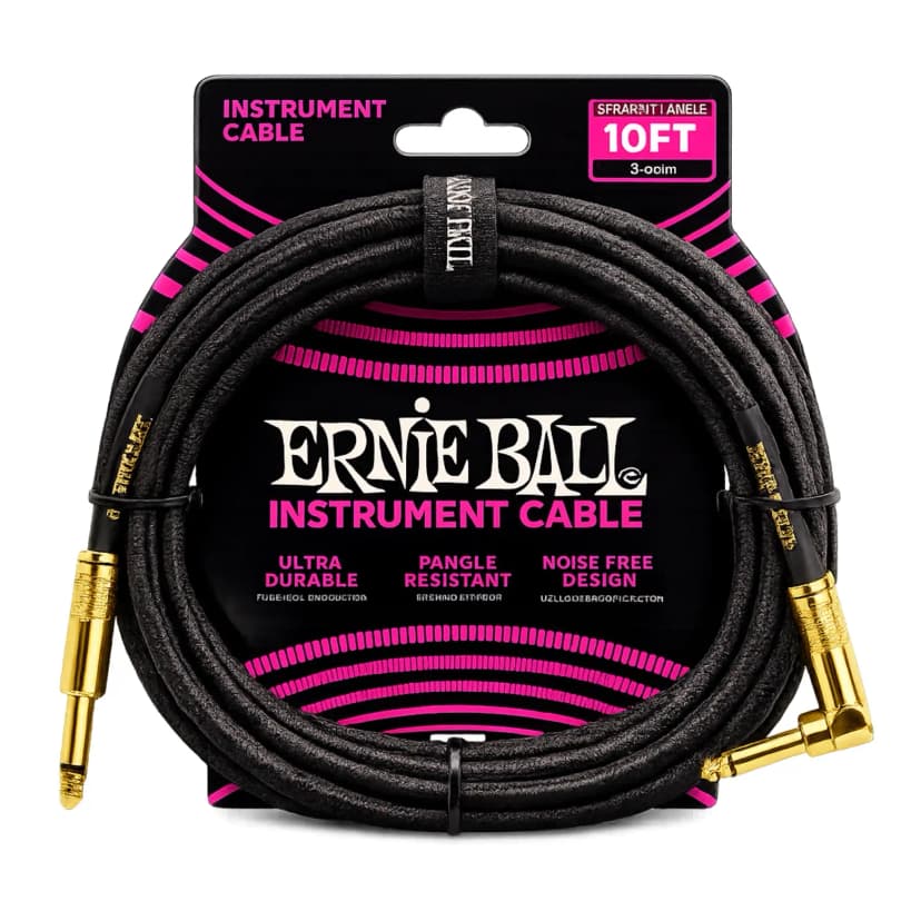 Ernie Ball Premium Instrument Cable – 10FT Right Angle Guitar Cable | Noise-Free Audio, Ultra Durable, Tangle Resistant, Gold Plated Connectors