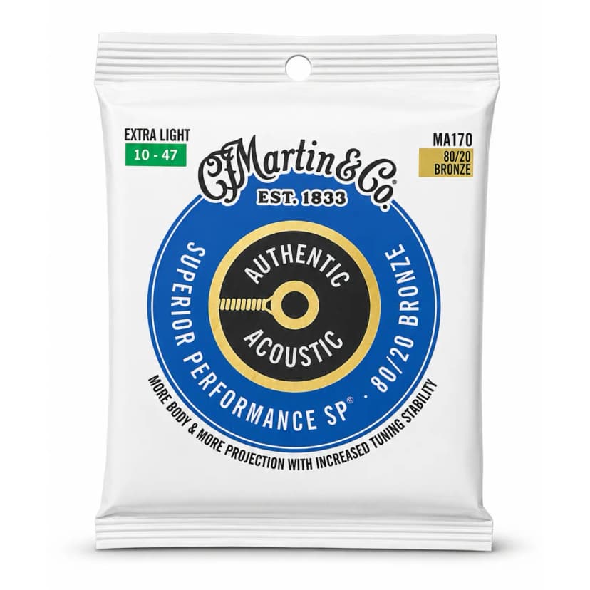 Martin MA170 Authentic Acoustic Guitar Strings Extra Light 10-47 | 80/20 Bronze Acoustic Guitar String Set | Bright Tone & Superior Performance