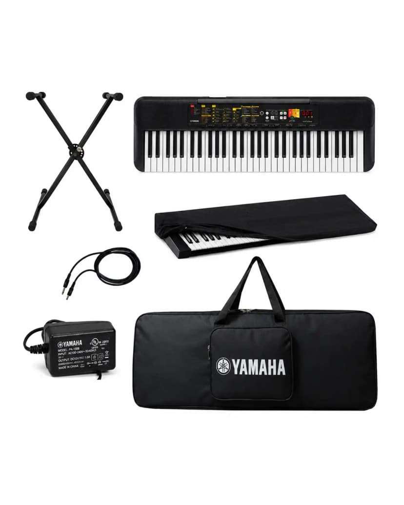 Yamaha PSR-F52 Digital Keyboard with Adapter, Dust Cover, Padded Bag, Jack Cable and Stand Combo Pack
