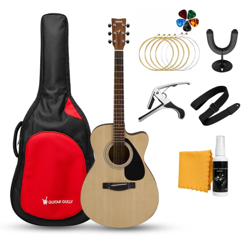 Yamaha FS 80C 40 Inch Concert Cutaway Acoustic Guitar with Bag, Guitar Strap, Stand, String Set, Capo, Plectrums, Cleaning Cloth & Guitar Polish
