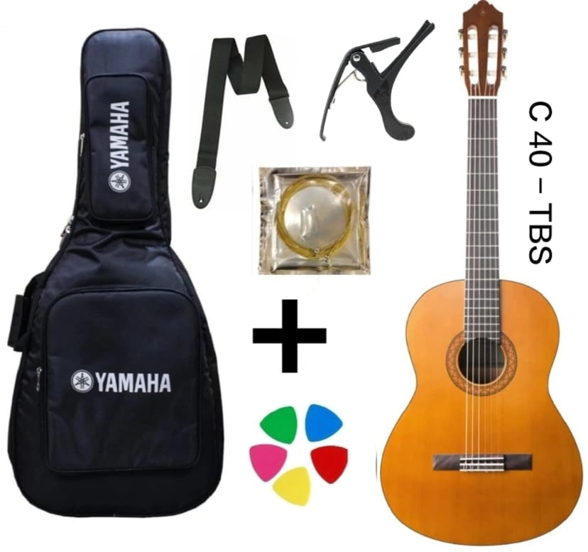 Yamaha C40 Classical Guitar WITH COVER , BELT , STRING SET , CAPO , PICK Acoustic Guitar Rosewood Rosewood (Beige)
