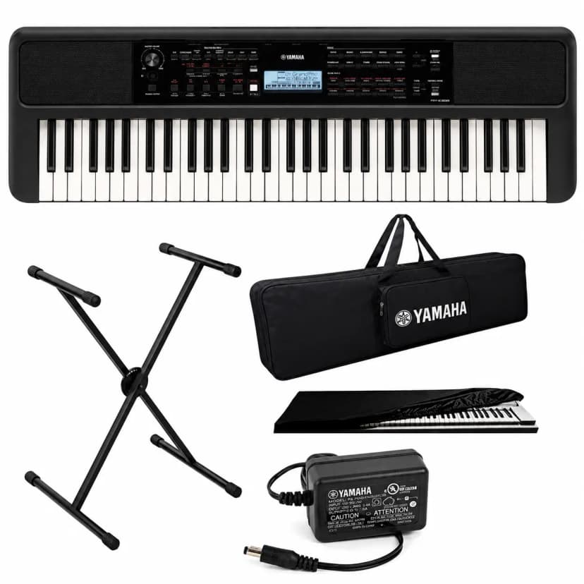 YAMAHA PSR-E383 Digital Touch Sensitive Portable 61 Keys Keyboard With Stand, Gig Bag, Dust Cover, & Power Adapter.