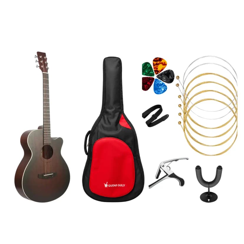 Tanglewood Lotus Series TLF-4C Cutaway Acoustic Guitar With Bag, Pick, Belt, Capo, String Set, Wall Stand