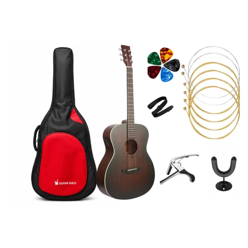 Tanglewood Lotus Series TLF-3E – Orchestra Semi Acoustic Guitar With Kit Pick, Belt, Bag, Capo, String Set, Wall Stand / Bundle