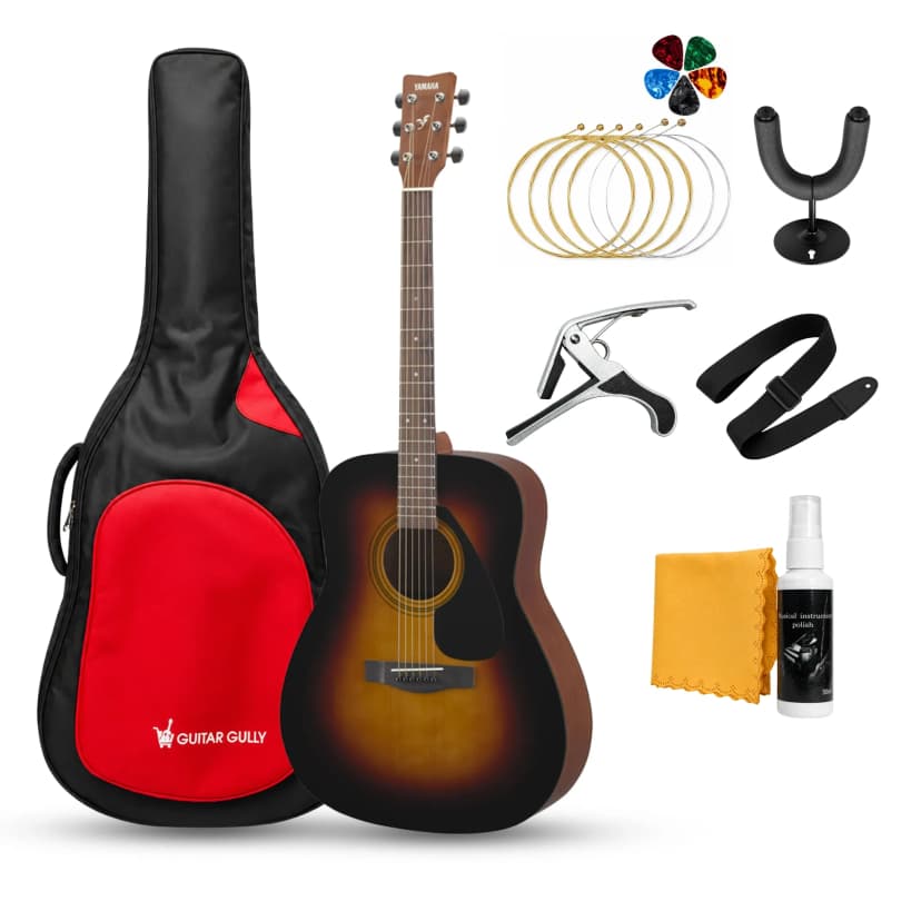Yamaha F310 Acoustic Guitar with Pading Bag, Strap, Polishing Cloth, Picks, String & stand- Tobacco Brown Sunburst/ Bundle