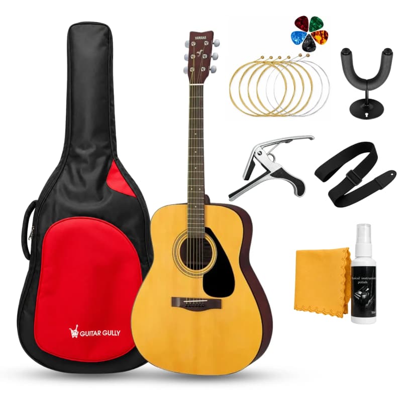 Yamaha F310 Acoustic Guitar with Pading Bag, Strap, Polishing Cloth, Picks, String & stand- Natural / Bundle