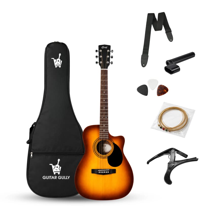 Cort AF500C SSB Acoustic Guitar Combo Pack with bag, string set, strap, capo, picks & winder
